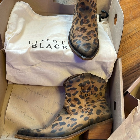LIBERTY Black Shoes - LIBERTY Black Leopard Print Leather Ankle Booties